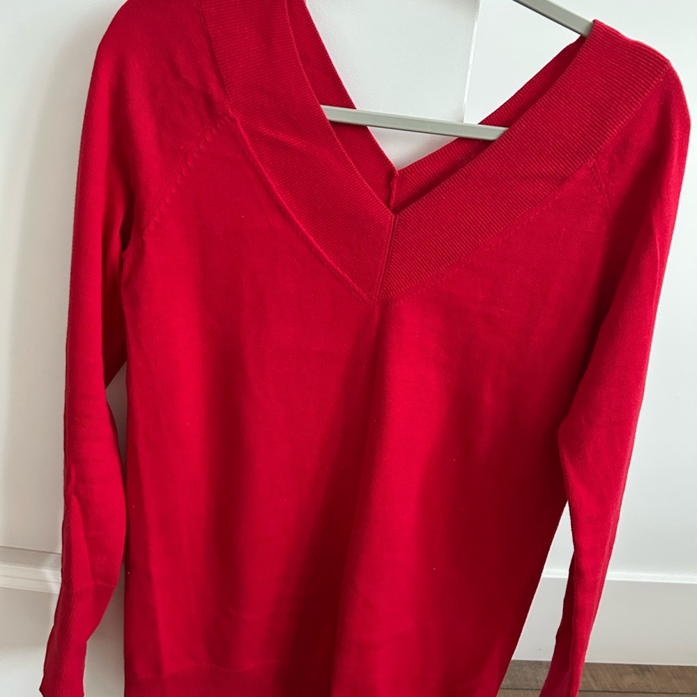 CAbi Passion Double V-Neck Pullover Sweater in Bold Red 3682 size S